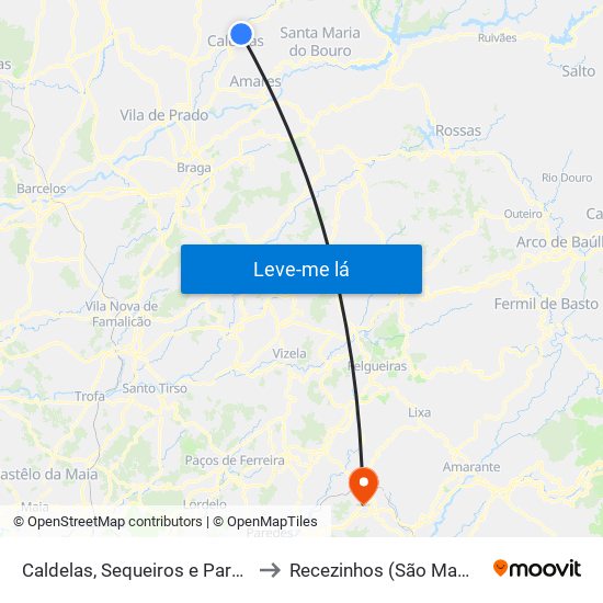 Caldelas, Sequeiros e Paranhos to Recezinhos (São Mamede) map