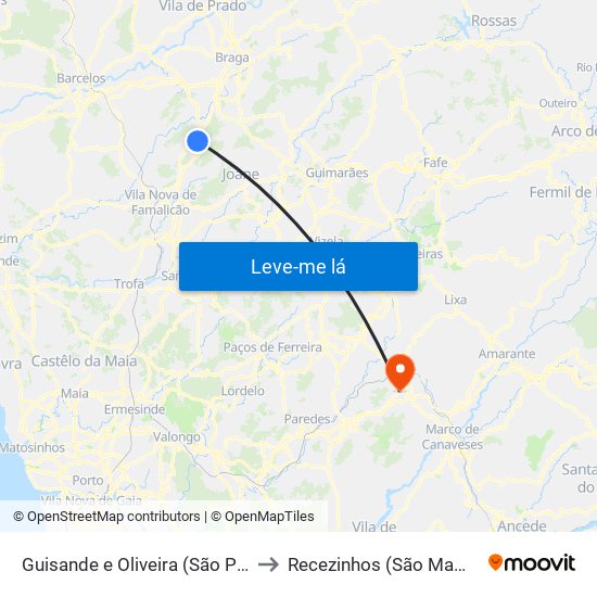 Guisande e Oliveira (São Pedro) to Recezinhos (São Mamede) map