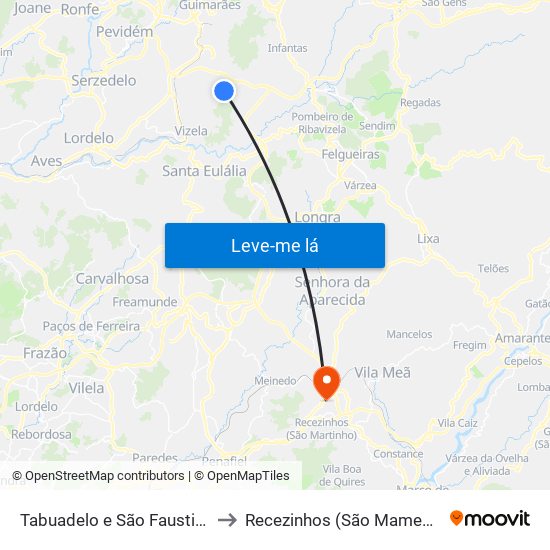 Tabuadelo e São Faustino to Recezinhos (São Mamede) map