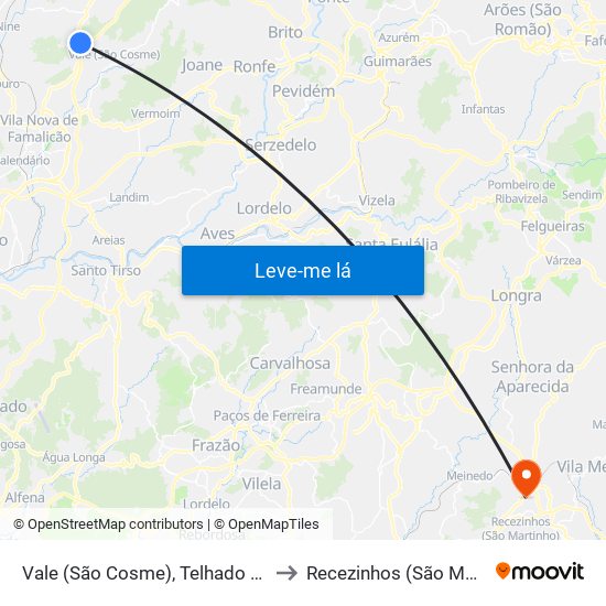 Vale (São Cosme), Telhado e Portela to Recezinhos (São Mamede) map