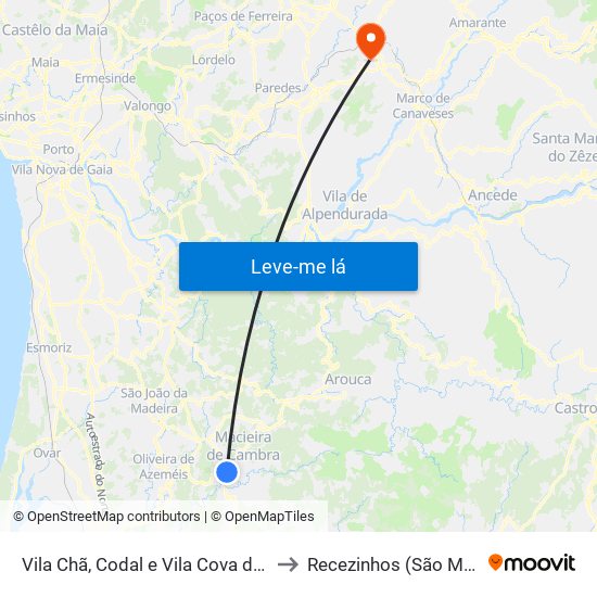 Vila Chã, Codal e Vila Cova de Perrinho to Recezinhos (São Mamede) map