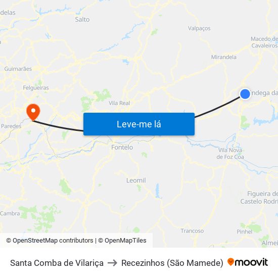 Santa Comba de Vilariça to Recezinhos (São Mamede) map
