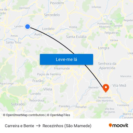 Carreira e Bente to Recezinhos (São Mamede) map