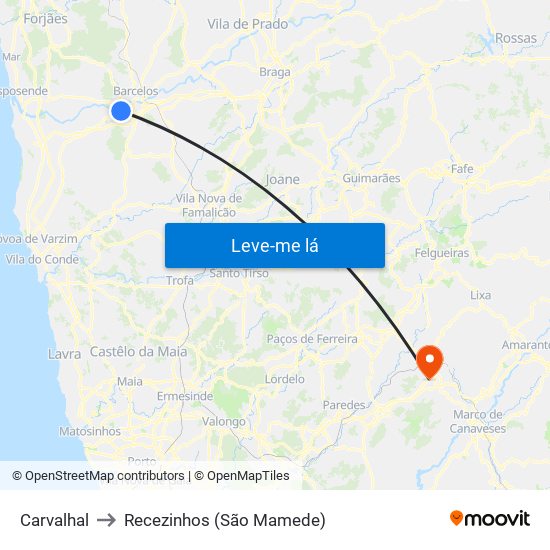 Carvalhal to Recezinhos (São Mamede) map