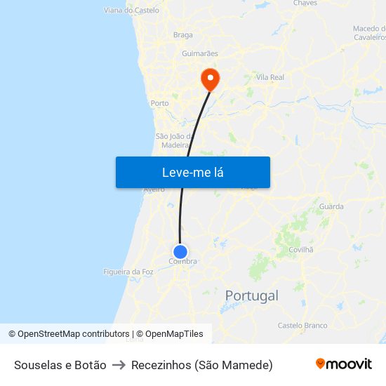 Souselas e Botão to Recezinhos (São Mamede) map