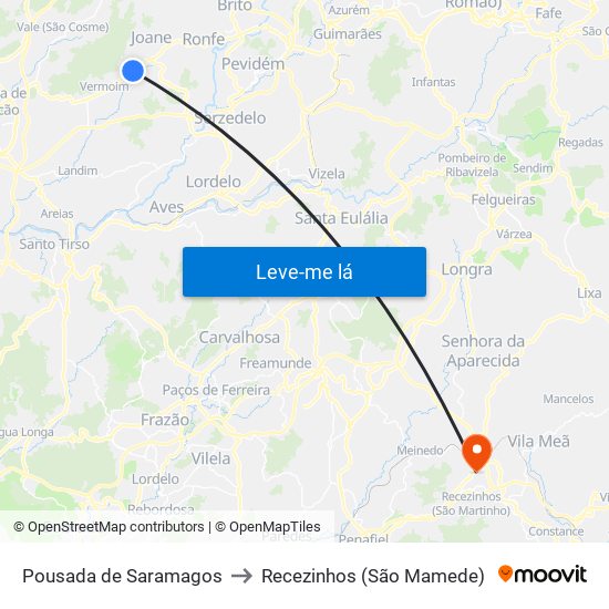 Pousada de Saramagos to Recezinhos (São Mamede) map