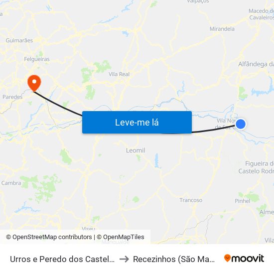 Urros e Peredo dos Castelhanos to Recezinhos (São Mamede) map
