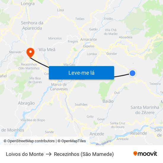 Loivos do Monte to Recezinhos (São Mamede) map