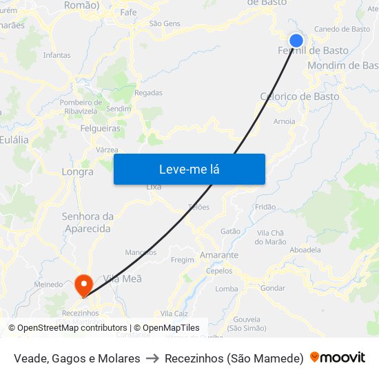 Veade, Gagos e Molares to Recezinhos (São Mamede) map