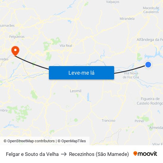 Felgar e Souto da Velha to Recezinhos (São Mamede) map