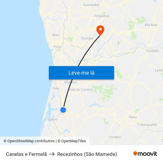 Canelas e Fermelã to Recezinhos (São Mamede) map