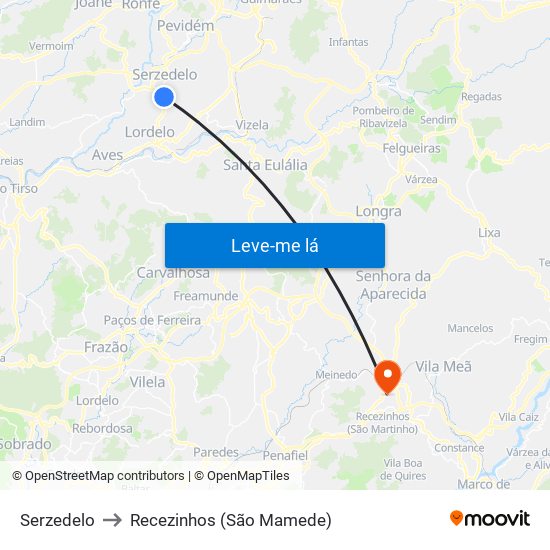 Serzedelo to Recezinhos (São Mamede) map