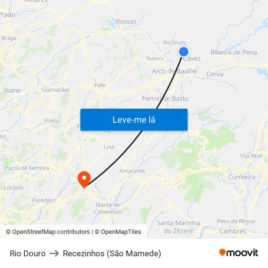 Rio Douro to Recezinhos (São Mamede) map