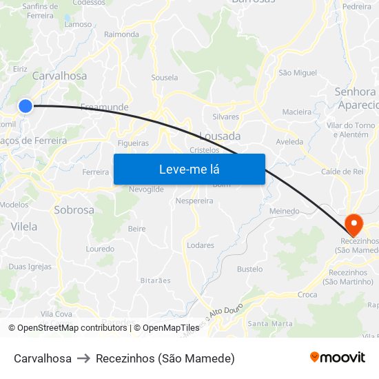 Carvalhosa to Recezinhos (São Mamede) map