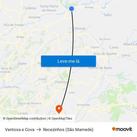 Ventosa e Cova to Recezinhos (São Mamede) map
