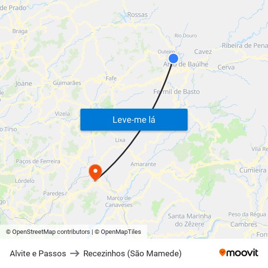 Alvite e Passos to Recezinhos (São Mamede) map