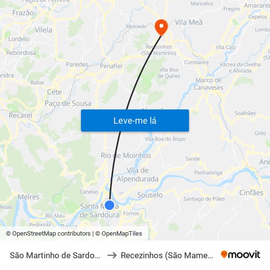 São Martinho de Sardoura to Recezinhos (São Mamede) map