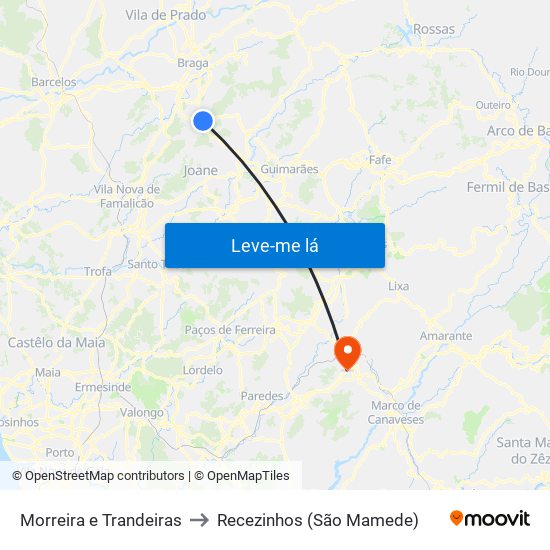 Morreira e Trandeiras to Recezinhos (São Mamede) map