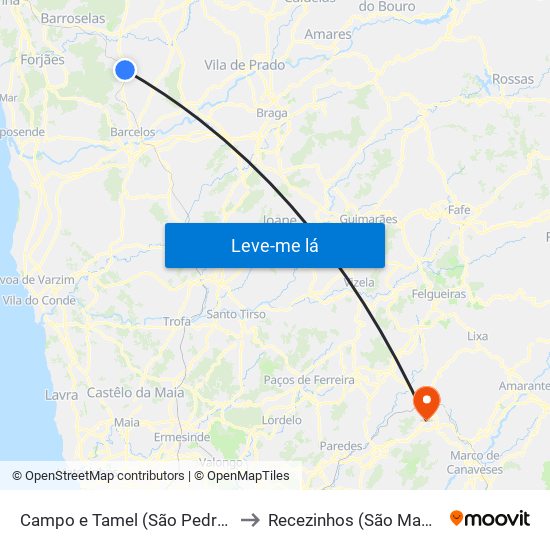 Campo e Tamel (São Pedro Fins) to Recezinhos (São Mamede) map