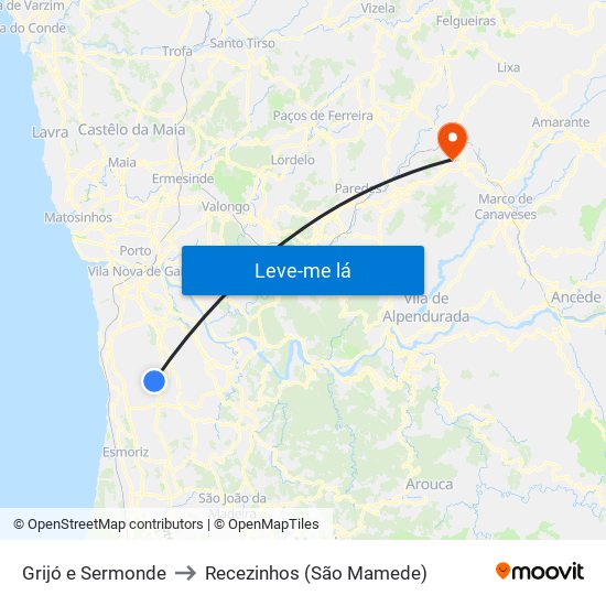 Grijó e Sermonde to Recezinhos (São Mamede) map