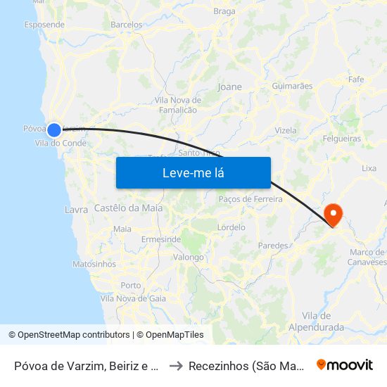 Póvoa de Varzim, Beiriz e Argivai to Recezinhos (São Mamede) map