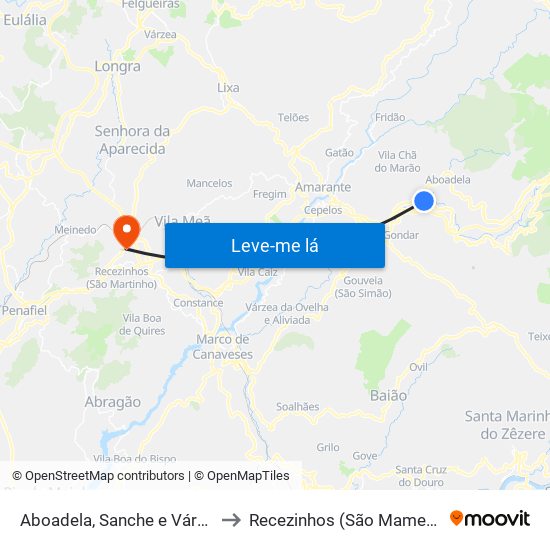 Aboadela, Sanche e Várzea to Recezinhos (São Mamede) map