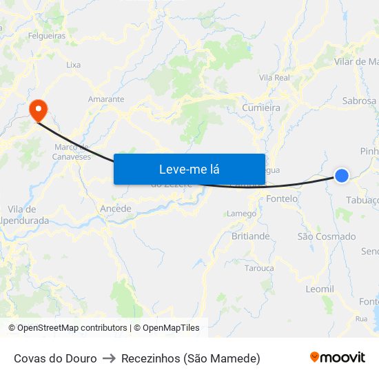 Covas do Douro to Recezinhos (São Mamede) map