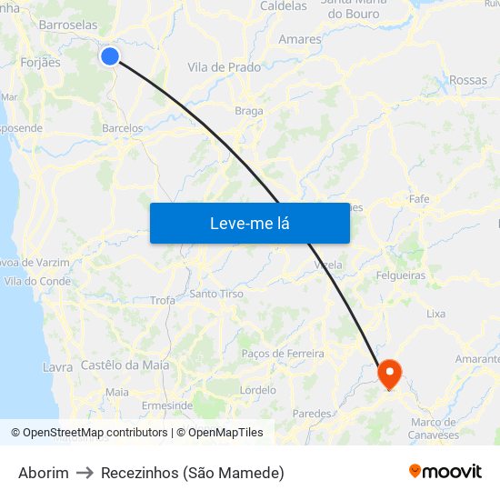 Aborim to Recezinhos (São Mamede) map