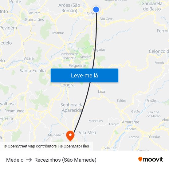 Medelo to Recezinhos (São Mamede) map