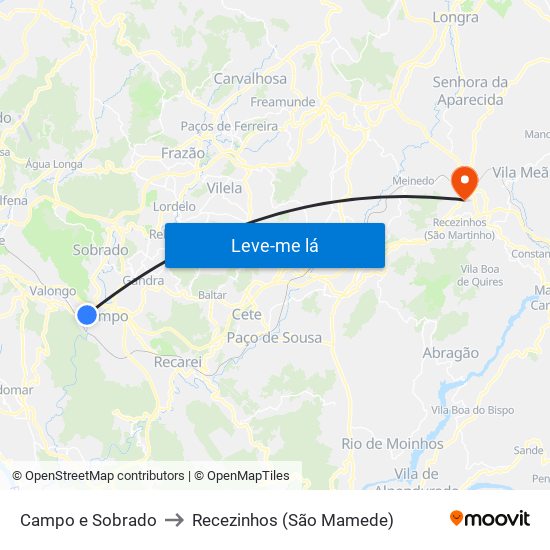Campo e Sobrado to Recezinhos (São Mamede) map