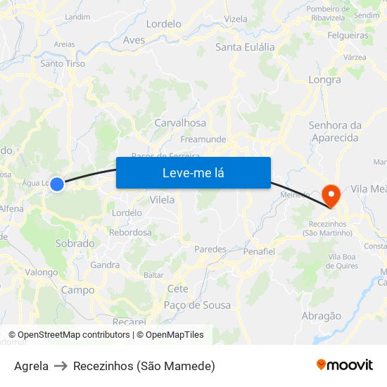Agrela to Recezinhos (São Mamede) map