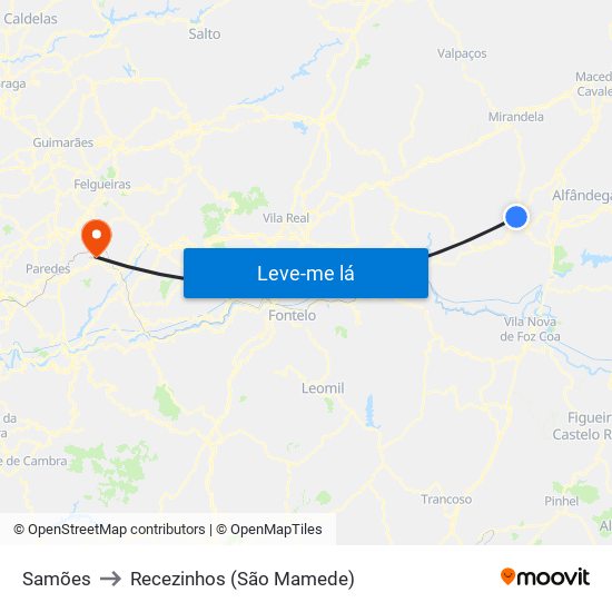 Samões to Recezinhos (São Mamede) map