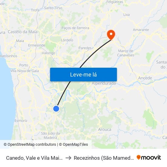 Canedo, Vale e Vila Maior to Recezinhos (São Mamede) map