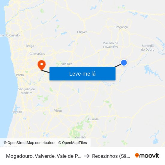 Mogadouro, Valverde, Vale de Porco e Vilar de Rei to Recezinhos (São Mamede) map