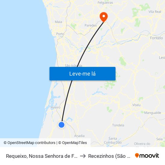 Requeixo, Nossa Senhora de Fátima e Nariz to Recezinhos (São Mamede) map