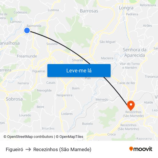 Figueiró to Recezinhos (São Mamede) map