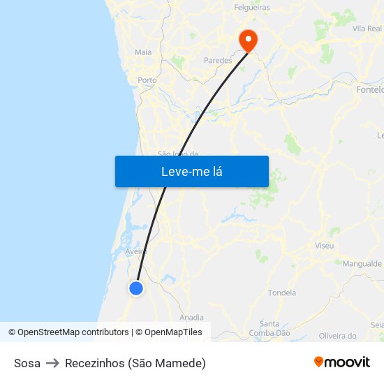 Sosa to Recezinhos (São Mamede) map