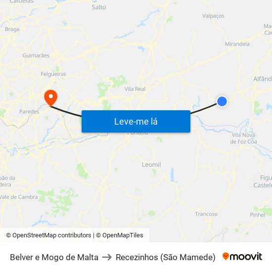 Belver e Mogo de Malta to Recezinhos (São Mamede) map