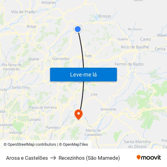 Arosa e Castelões to Recezinhos (São Mamede) map