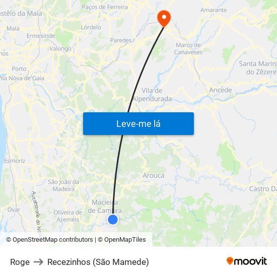 Roge to Recezinhos (São Mamede) map