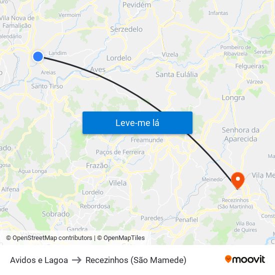 Avidos e Lagoa to Recezinhos (São Mamede) map