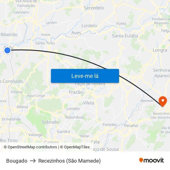 Bougado to Recezinhos (São Mamede) map