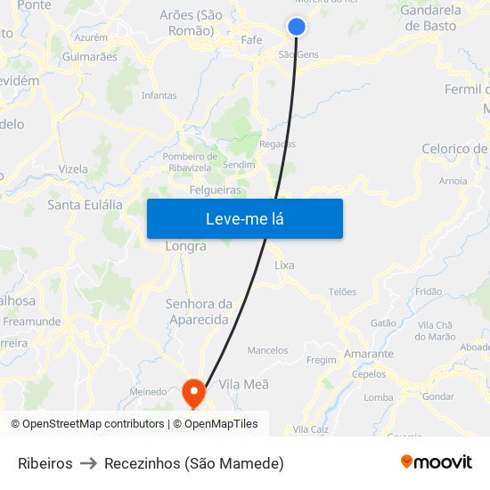 Ribeiros to Recezinhos (São Mamede) map