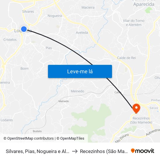 Silvares, Pias, Nogueira e Alvarenga to Recezinhos (São Mamede) map