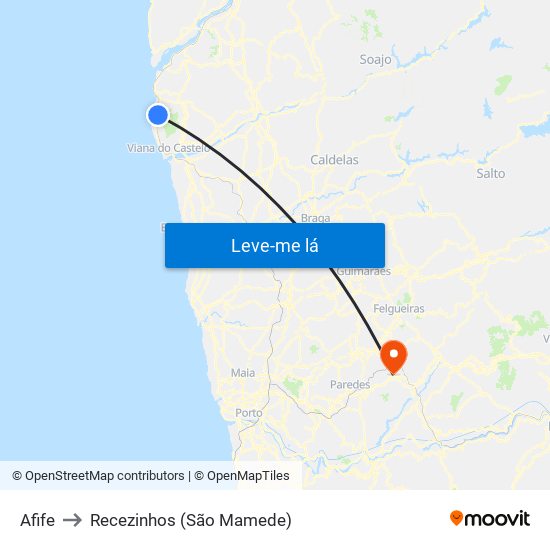 Afife to Recezinhos (São Mamede) map
