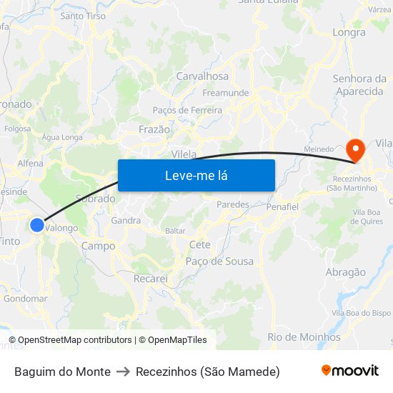 Baguim do Monte to Recezinhos (São Mamede) map