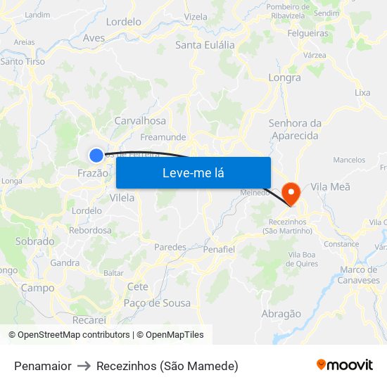 Penamaior to Recezinhos (São Mamede) map