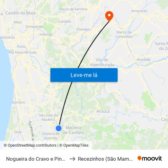 Nogueira do Cravo e Pindelo to Recezinhos (São Mamede) map