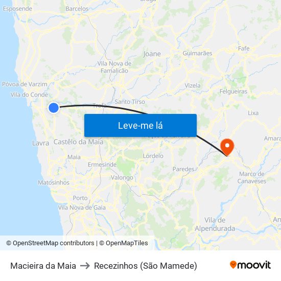 Macieira da Maia to Recezinhos (São Mamede) map