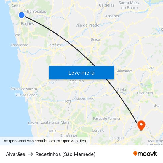 Alvarães to Recezinhos (São Mamede) map